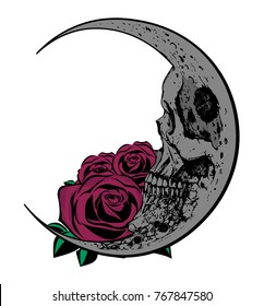 Skull moon with roses