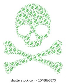 Skull mosaic composed of leaf branch design elements. Vector leaf branch items are composed into geometric danger collage.