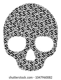Skull mosaic of dollars. Vector dollar symbols are organized into skull mosaic.