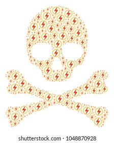 Skull mosaic made of electric power design elements. Vector electric power design elements are composed into geometric fear collage.