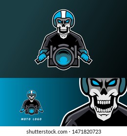 skull moto bike mascot sport gaming esport logo template for, team, streamer, rider