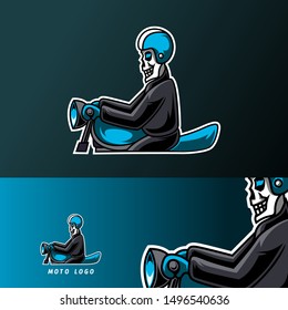 Skull moto bike mascot sport gaming esport logo template for streamer squad team club