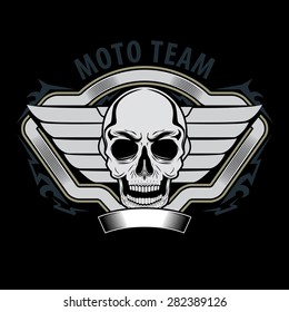 skull moto graphic for t-sirt, tee design,sticker,emblem,logo,poster, vector illustration