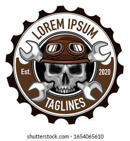 Logo del motociclista de cráneo en vector