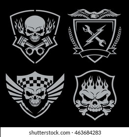 Skull Motor Crest Badge Emblem Set