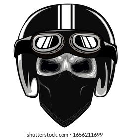 Schädelmotor mit Maskenkartoon in Vektorillustration