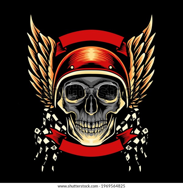 Skull Motorcycle Club Mascot illustration\
full vector for your business or\
merchandise