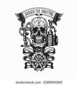 skull motorcycle engines vector design 