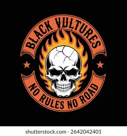 Skull motorcycle gang badge, flaming skull , skull head logo vector