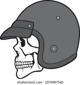 Skull with motorcycle helmet color vector illustration