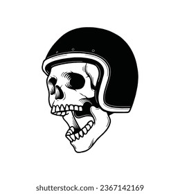 Skull with Motorcycle Helmet Vector Illustration. Design element for shirt design, logo, sign, poster, banner, card