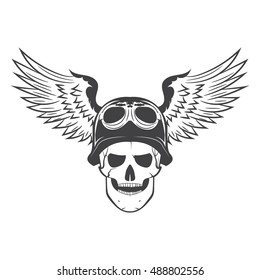 skull in a motorcycle helmet and wings in the back. 