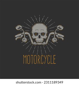 skull motorcycle illustration vintage vector for t shirt and apparel. motorcycle hand drawn illustration retro vintage for t shirt