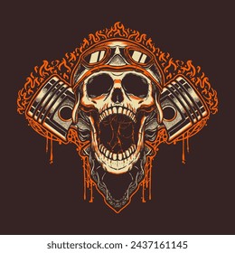 skull motorcycle logo design with hand draw style. Perfect for wallpaper, poster, background, t-shirt design, and printing design.