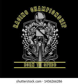 Skull motorcycle racing hand drawing vector hand drawing,Shirt designs, biker, disk jockey, gentleman, barber and many others. isolated and easy to edit. Vector Illustration - Vector