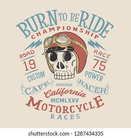 skull motorcycle rider and helmet and goggless  illustration for t shirt print