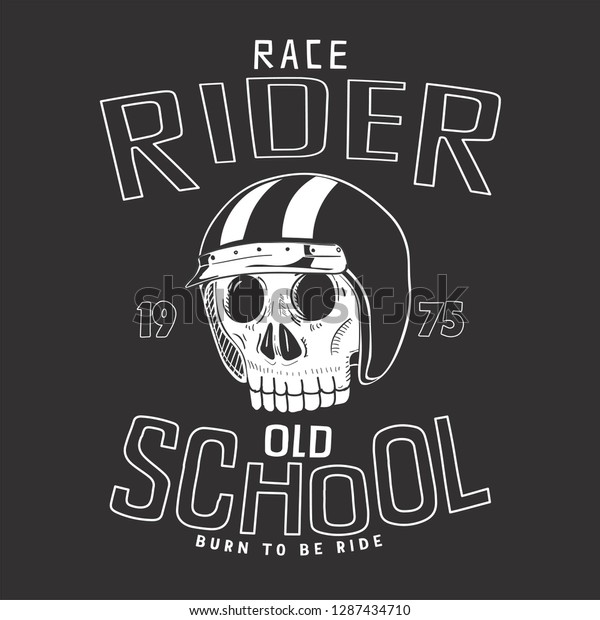 skull motorcycle rider and helmet and goggless \
illustration for t shirt\
print