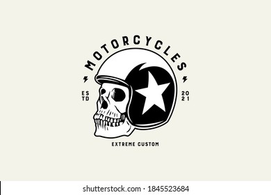 Skull in the Motorcycles Helmet Logo Design