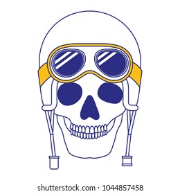 skull of motorcyclist helmet with googles