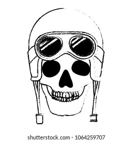 skull of motorcyclist helmet with googles