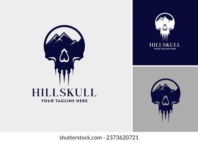 Skull with mountain backdrop and water drop; a symbol of mortality, resilience, and life's fragility. Suitable for dark and edgy designs, tattoo art, and gothic-inspired projects.