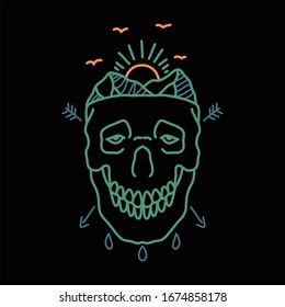 skull mountain line art vector