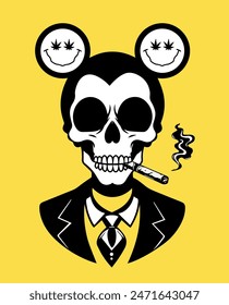 Skull mouse smoking cannabis. Skull vector. Skull poster vector