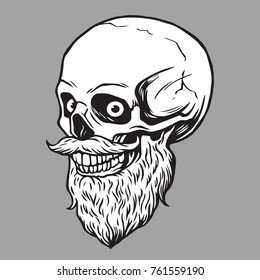 Skull Moustache Bearded Hipster Illustration Vector Logo Template