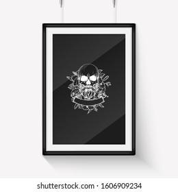 Skull with moustaches and beard