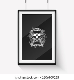 Skull with moustaches and beard