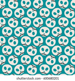 Skull with moustaches. Seamless pattern with flat design of skulls on the dark background. Vector illustration