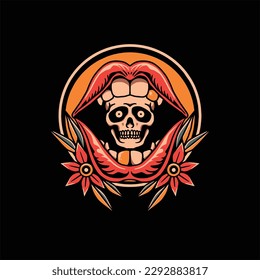 skull mouth tattoo vector design