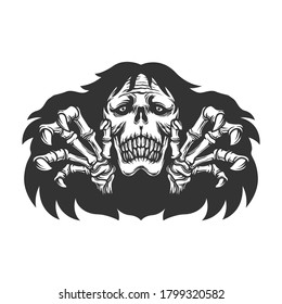 the skull moves its hand wants to touch vector illustration