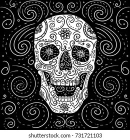 Skull muerte. Vector illustration. Hand drawn illustration. Doodle.