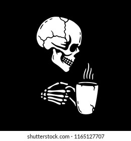 SKULL WITH MUG BLACK BACKGROUND