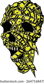 skull mummies with writing on the bandage