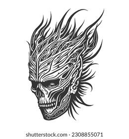 The skull of a mummy king with a creepy expression. Vector of a mummy skull. Halloween design