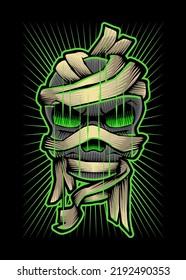 Skull Mummy Vector Japanese Illustration Style Isolated. Editable Layer and Color. Skull Mummy for Halloween Event.