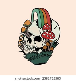 Skull And Mushroom Art Illustration