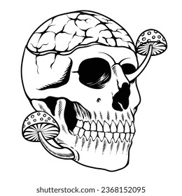 Skull mushroom hand draw