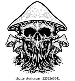 Skull Mushroom head horror vector coloring page 