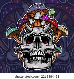 Skull mushroom mascot logo design