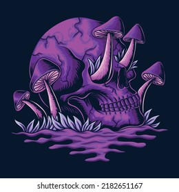 Skull mushroom purple illustration can be used and printed for various uses