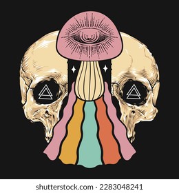 Skull Mushroom Rainbow Vector T-shirt Design