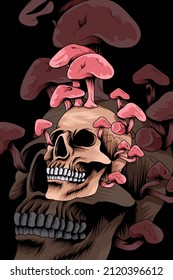 Skull with mushroom vector illustration