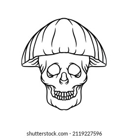Skull with mushrooms drawing art