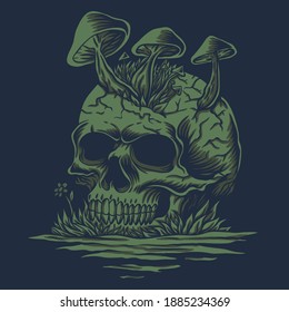 Skull mushrooms in river vector illustration for your company or brand
