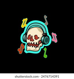 Skull in music emotion vector art, perfect for wallpaper, t-shirt print, clothing, sticker