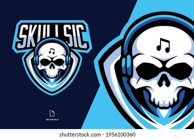 Skull Music With Headphone Mascot Sport Logo Illustration