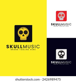 Skull Music Vector logo , Color White , Black, yellow Dripping Skulls Music logo Design.